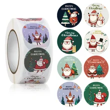 500pcs/roll Merry Christmas Stickers Santa Claus Snowman Xmas Trees Decorative Stickers Gift Box Wrapping Label Christmas Tags