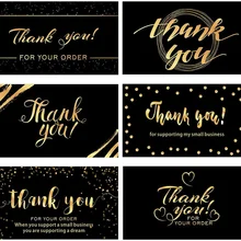 50Pc Black Gold Kraft Paper Thank You Cards Thank You for Your Order for Appreciate Card for Business Small Shop Gift Decoration