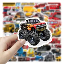 50Pcs/pack Mixed Vehicle Car Engineering Sticker PVC Bus Truck Motorcycle Stickers for Kids Toy DIY Laptop Skateboard Decal