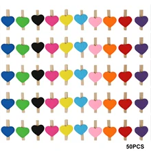 50pcs Clothes Pin Home Decor Multicolor Wooden Photo Clip Party Paper Peg Heart Shape Gift Universal Cute Mini DIY Craft