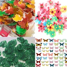 50pcs Edible Green Leaves Butterfly Flowers  Wafer Rice Paper Cake Cupcake Toppers For Cake Decoration Birthday Wedding Tools
