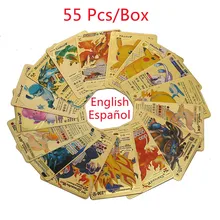 55 Pcs/Set Cartas Pokemon Metalicas Golden Foil Espanol English French Pikachu Kaarten Pokemon Game Collection Cards Black Metal