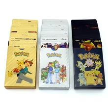 55pcs Pokemon Metal Gold Foil Card Boxed Spanish Shiny English Vmax GX Rare Charizard Pikachu Collection Battle Kids Toys Gift