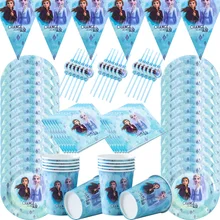 57pcs/lot Disney Frozen Anna Elsa Princess Birthday Party Decorations Kids Disposable Tableware Birthday Party Decor Supplies