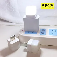 5PCS USB Plug Lamp Small Night Light Computer Mobile Power Charging Mini Book Lamps LED Eye Protection Square Reading Light