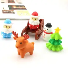 5Pcs/Pack Mini Kawaii Eraser Cartoon Santa Christmas Tree Snowflake Elk Deer School Office Supplies Rubber Erasers Gift for Kids