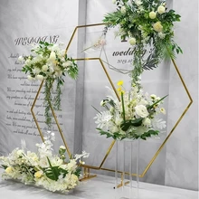 6 pcs Shiny Gold Hexagonal Arch Outdoor Lawn Flower Plinth Iron Frame Wedding Party Background Props Billboard Balloons Backdrop