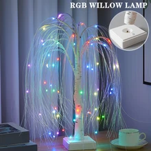 60 LED Willow Night Light Colorful Tree Remote Control Table Lamp with 7 Lighting Modes RGB Fairy Lamp USB/Battery Bedside Light