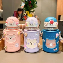 620ML Kids Water Sippy Cup with Bag Cartoon Baby Feeding Bottle Leakproof Outdoor Portable Children's Drinkware for School Cups