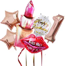 6Pc Party Balloon Lipstick Kiss Me 32 Inch Rose Gold Number Balloon Helium Balloon Spa Party I Love You Wedding Birthday Balloon