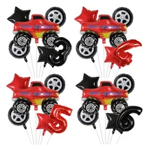 6Pcs Big Monster Truck Balloon Foil Car Themed Birthday Party Truck Number Ballons Wheel Boy Birthday Party Decor Supplies