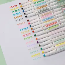 6pcs Light Color Dot Highlighter Pen Set Dual Side Fine Liner & Spot Marker for Drawing Painting Office School Supplies New