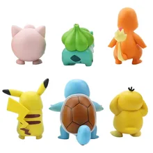 6pcs/Set Pokemon Anime Pikachu Charmander Psyduck Squirtle Jigglypuff Bulbasaur Cartoon Figures Toys Model Ornaments Kids Gifts