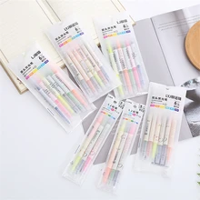 6pcs Student Color Oblique Head Double-headed Highlighter Marker  Focus on Line  Graffiti  Hand Account Pen  Watercolor Pen