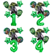 6pcs Superhero Hulk Cartoon Character Modeling Balloon Children's Birthday Party Decoration 32 Inch Number Balloon Boy Toy Gift