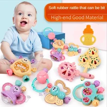 7-Pieces Set Baby Soft Rubber Rattle Cartoon Hand Bead Shake Ring Bell Newborn Boy Girl Early Educational Teether Toys