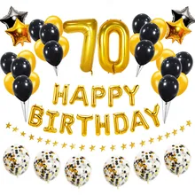 70 Birthday Gold Black Happy Birthday Letter Foil Balloons Number 70 Ballons 70th Birthday Party Decorations Adult 70 Years Deco
