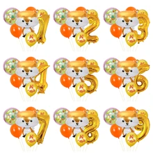 7pcs Cartoon Animal Number Balloon Jungle Birthday Balloons Decoration Safari Forest Wild One Birthday Party Globos Kids Boy