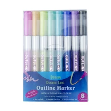 8 Colors Metallic Double Lines Art Markers Out line Pen Stationery Art Drawing Pens for Calligraphy Lettering Scrapbooking