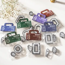 8 Design Hollow border Stamps  Retro Plant Flowers Rubber Seal DIY Scrapbooking Decoration Diary Student Stationery