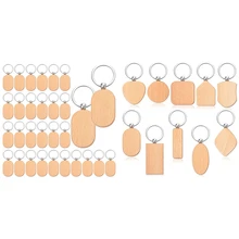 80PCS Wooden Keychain Assorted Shape Unfinished Key Tag Craft Accessories With Ring For DIY Gift A
