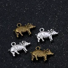 8PCS 16*21mm New Product Charms Two Color Flower Pig Animal Pendant For DIY Jewelry Metal Alloy Marking Accessories