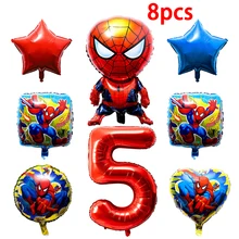 8Pcs Spider Theme Superhero Balloons 5th Birthday Number & Foil Balloons Party Decoration Supplies for Kids Who Likes Spiderhero