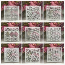 9Pcs/Set 5" Line Grid Geometry DIY Layering Stencils Painting Scrapbook Coloring Embossing Album Decorative Card Template