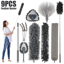 9pcs Microfiber Duster Extendable Duster Washable Lightweight Cleaner Brush Gap Ceiling Blinds Dust Removal Home Cleaning Tools