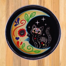 A1084 Cat and Moon Sugar Skull Brooches for Clothing Lapel Pins on Clothes Cool Badges for Backpacks Jewelry Accessories Gifts