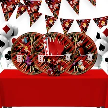 Alice In Wonderland Birthday Decorations Happy Birthday Banner Disposable Tableware Set Kids Party Decor Balloons Supplies