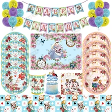 Alice Theme Birthday Party Set Decor Paper Cup Balloon Girl Children Day Alice Tea Party Supplies Afternoon Cake Topper Decor