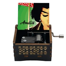 Amelie Movie Black Wooden Music Box  Color Printed La Valse D'Amelie Theme  Kids Birthday Handed Gift Cute Christmas Decoration