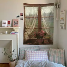 American Pastoral Retro Style Made Old Window Tapestry Farmhouse Home Decor Wall Tapestry Room Background Tapestry Wall Hanging
