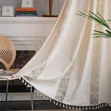 American crochet lattice patchwork curtain printing sunshade perforated free living room bedroom kitchen hook window curtain