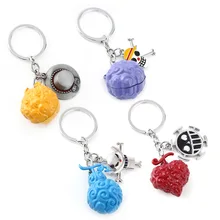 Anime One Piece Keychain Metal Ace Law Devil Fruit Key Chain Pendant Keyring Key Holder Figure Chaveiro Charm Ilaveros Model Toy