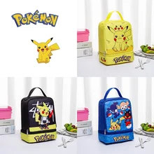 Anime Pokemon Pikachu New Children's Portable Lunch Box bag Snack milk Fruit Storage Bag Creative Double-layer Student lunch Bag