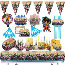 Anime Son Goku Theme Party Supplies Tableware Paper Cup Plate Napkins Flags Baby Shower Balloons Kids Birthday Party Decoration