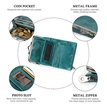 Anti Theft Brush Small Metal Frame Purse Ladies Genuine Leather Wallet Women Hasp and Zipper Purses for Woman Coins and Cards