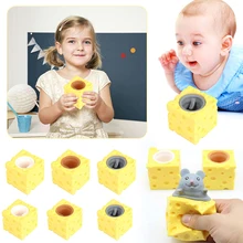 Anti-stress Toy Mouse and Cheese Block Squeeze Anti-stress Toy TPR Soft Hide and Seek Figures Stress Relief Fidget Toys for Kids