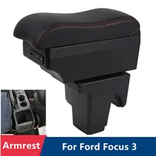 Armrest Box for Ford Focus 3 Mk3 2011 2012 2013 2014 2015 2016 - on Leather Arm Rest Center Console Storage USB Car Accessory