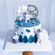 Astronaut Cake Topper Universe Rocket Planet Series Happy Birthday Letter Decoration Dessert Children's Day Gifts Party Supplies