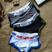 Aussiebum Ice silk men's panties Sexy breathable youth U convex bag four-corner flat corner men's shorts black and white