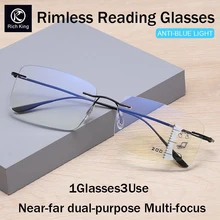 Automatic zoom Progressive Multifocal Reading Glasses Men Women Rimless Anti-Blue Light Ultra-light Multifunction Eyeglasses