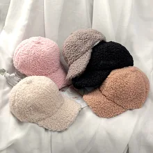 Autumn and Winter Baseball Cap Female Lamb Wool Cap Fashion Solid Color Warm Hat Plush Baseball Cap Male Casual Casquette