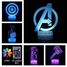 Avengers Superhero Action Figures Weapons LED Lamps Infinity Gauntlet Thor Mjolnir Captain Shield 3D Decor Night Lights Kid Gift