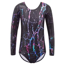 BAOHULU Long Sleeve Ballet Costume Girls Gymnastics Leotard Crack Print Kids Practice Outfit Teens Jumpsuit