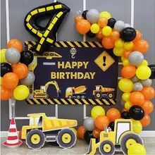 Baby Boy Construction Tractor Theme Inflatable Balloons Truck Vehicle Party Decor40inch Black Number With Sticker Foil Balls