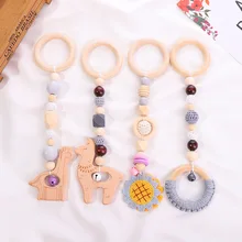 Baby Teether Ring Nursing Rattle  Play GymWooden Activity Gym Frame Stroller Hanging Pendants Toys Room Decor