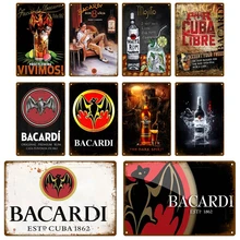Bacardi Whiskey Metal Sign Poster Vintage Retro Tin Sign Plaque Metal Vintage Decor Room Decoration Wall Decor Shabby Chic Plate